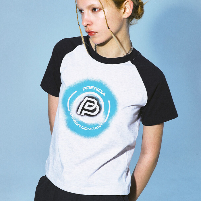 韓國PRENDA - SPRAY LOGO COMBINATION RAGLAN TEE HEATHER GRAY